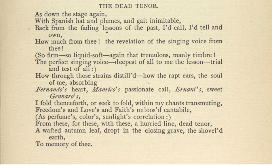 original printed text of Whitman's The Dead Tenor